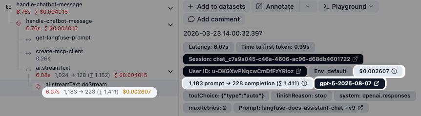 Generation attributes in Langfuse